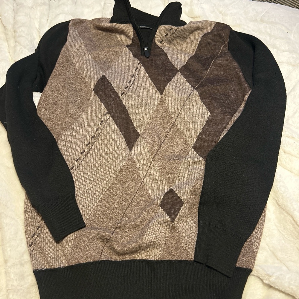 Studio Men's Zip Up Argyle Sweater - Black and Brown💕